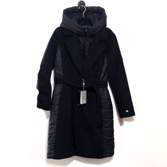 Soia & Kyo Jackets & Blazers - SOIA & KYO Adeline Slim-Fit Black Mixed Media Wool Coat Hooded Women's Large NWT